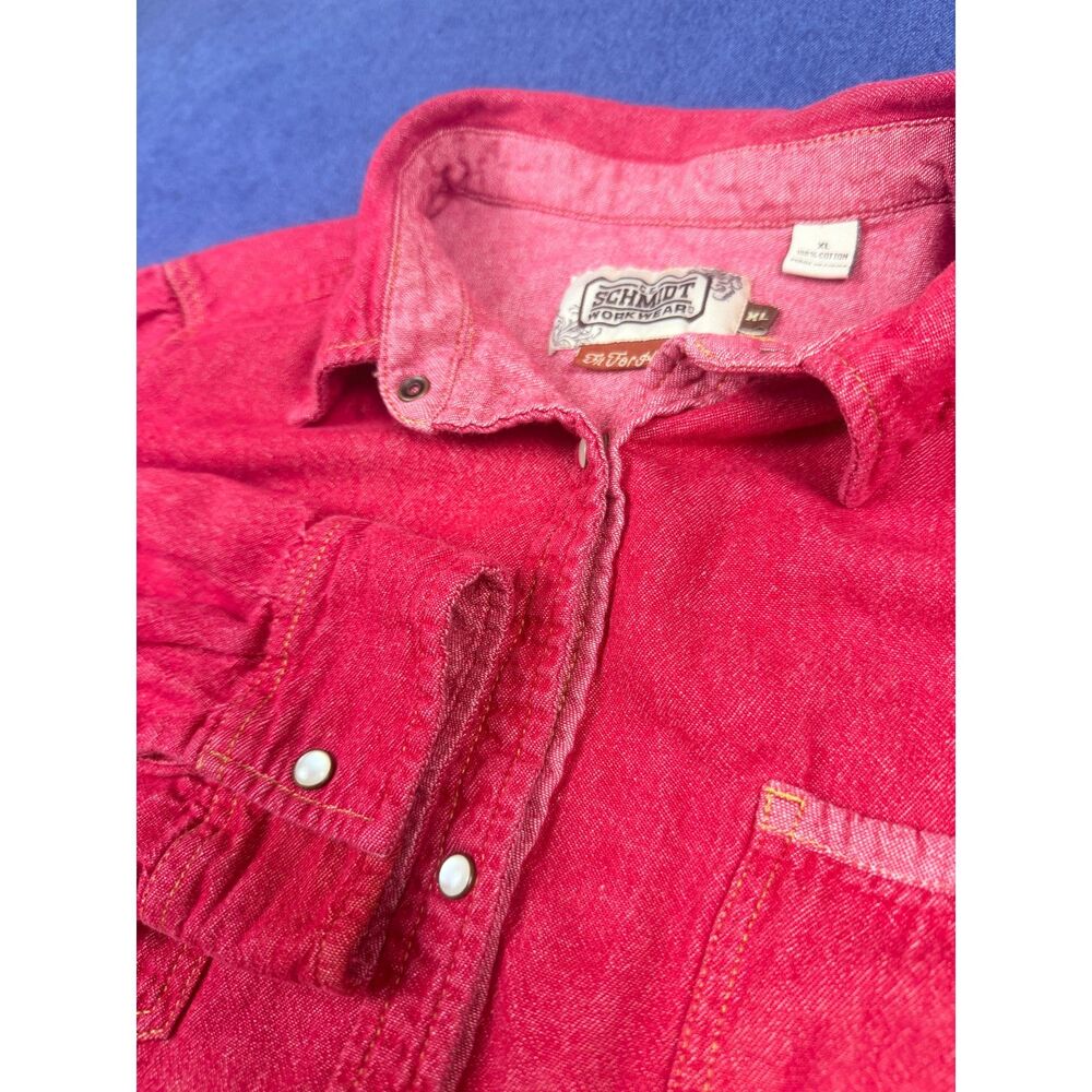 C.E. Schmidt Workwear Fit For Her Pearl Snap Chambray Shirt Red Pink Women's XL